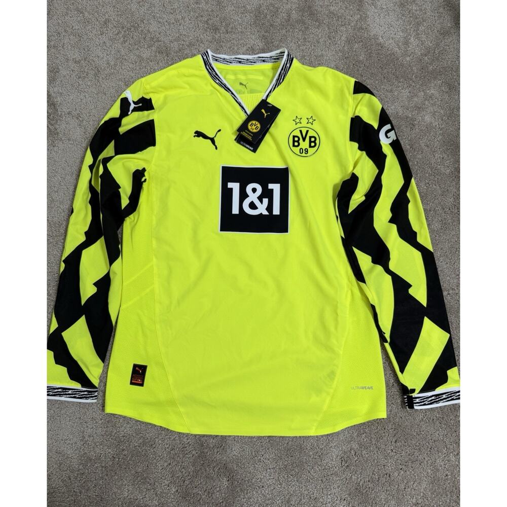 Authentic Puma Borussia Dortmund Neon Yellow Long Sleeve Shirt Size Medium Men